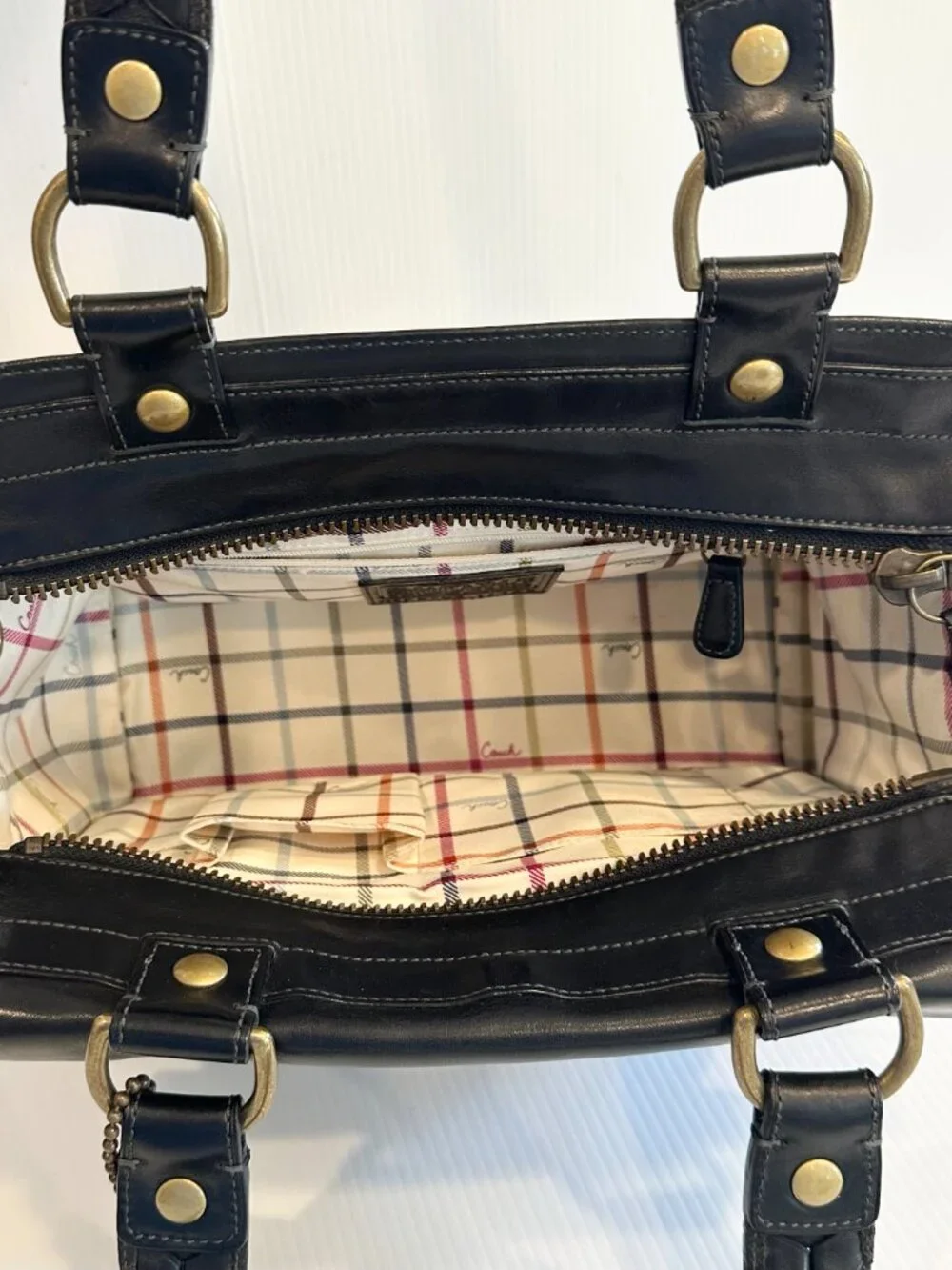 COACH Bleecker Legacy Tattersall Shopper with Matching Mini Pouch - Picture 9 of 16